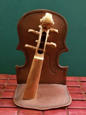 Vintage Handcrafted Solid Brass Violin Bookend 7"x5"x4"